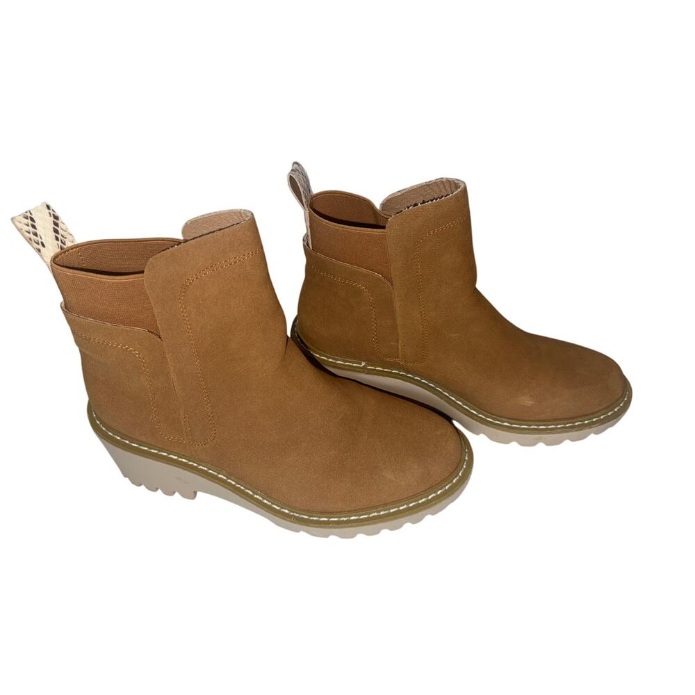 Nicole Miller Suede Brown Pocas Ankle Booties Boots Sz 7.5 Lug Platform 2.5 Heel